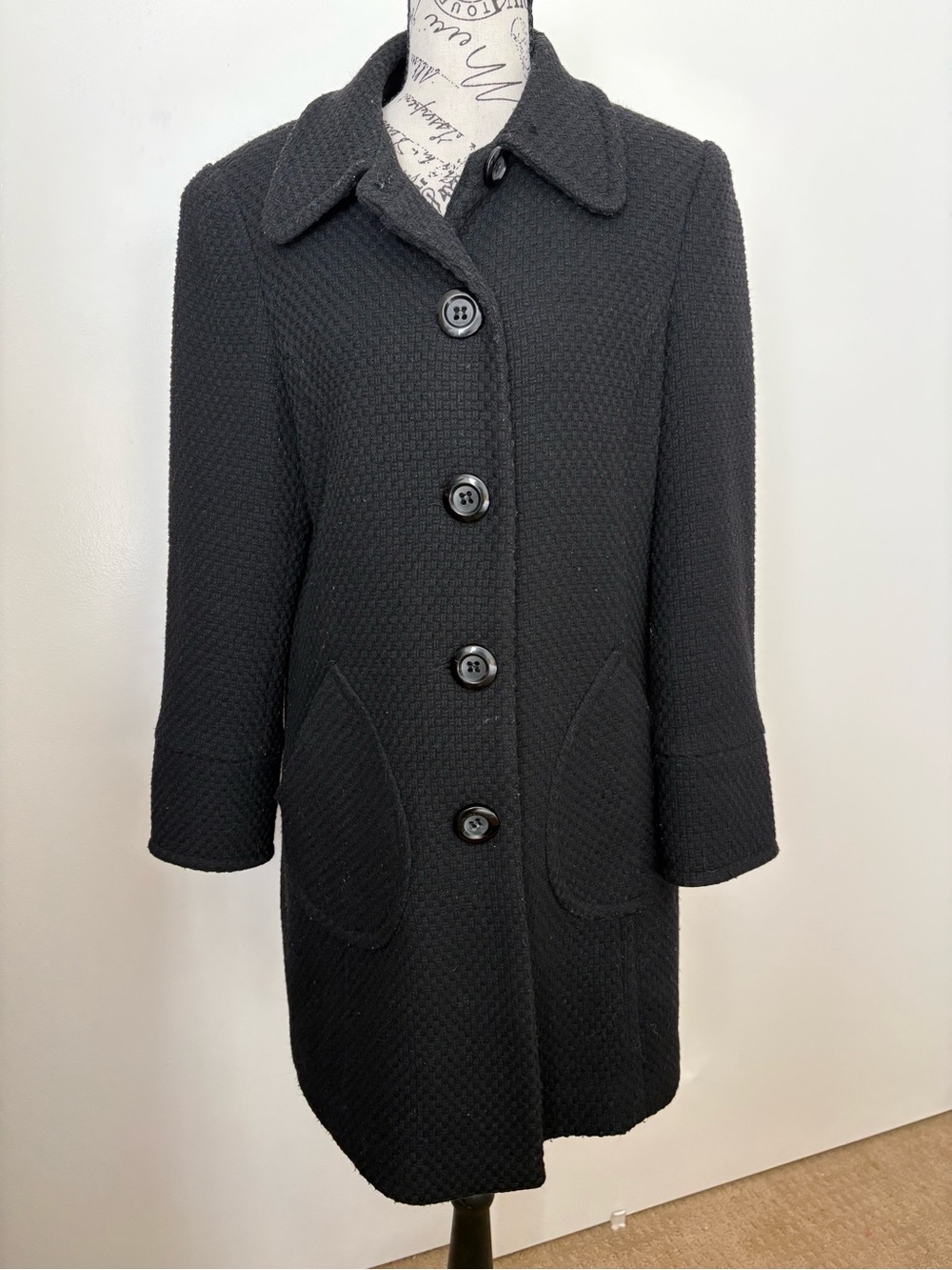 Mixit Black Textured Single-Breasted Pea Coat